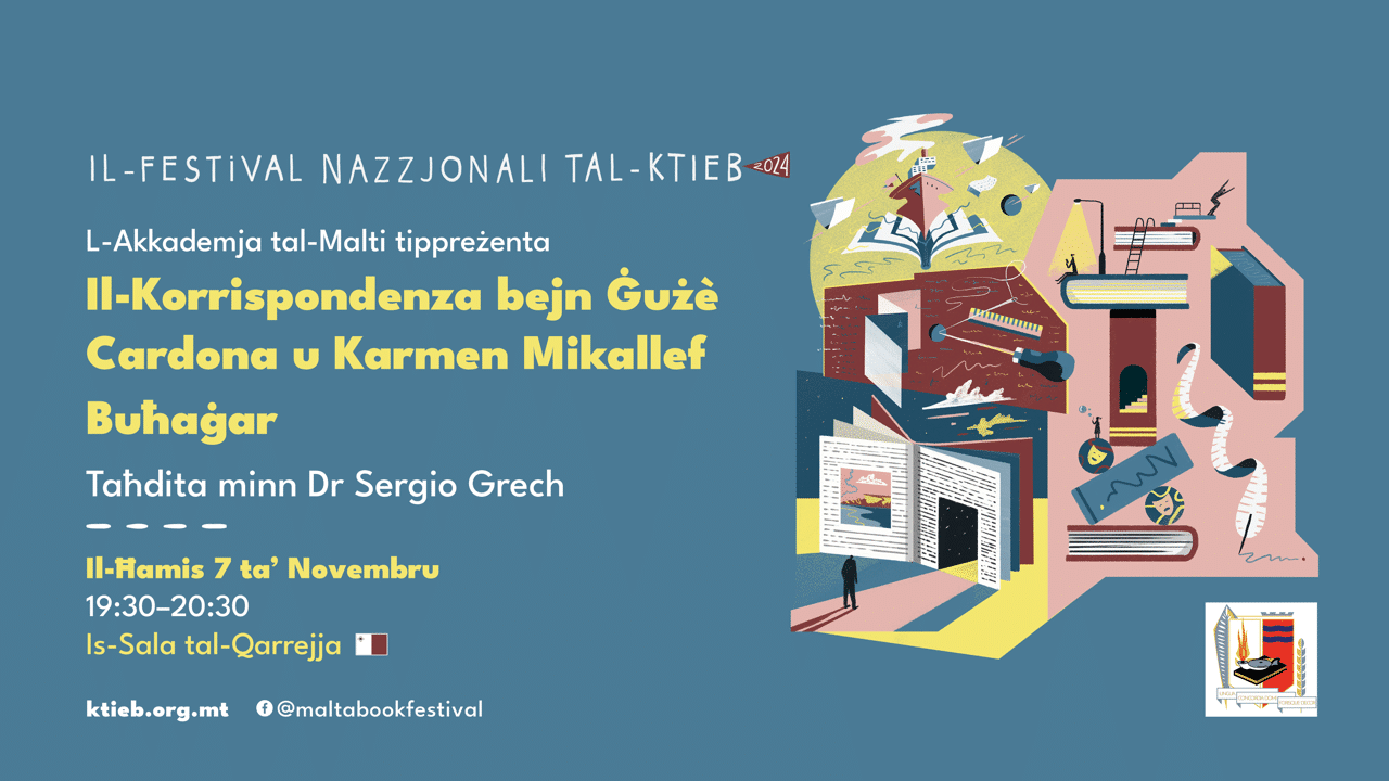 Taħdita: Il-Korrispondenza bejn Ġużè Cardona u Karmen Mikallef Buħaġar – L-Akkademja tal-Malti – Is-Sala tal-Qarrejja