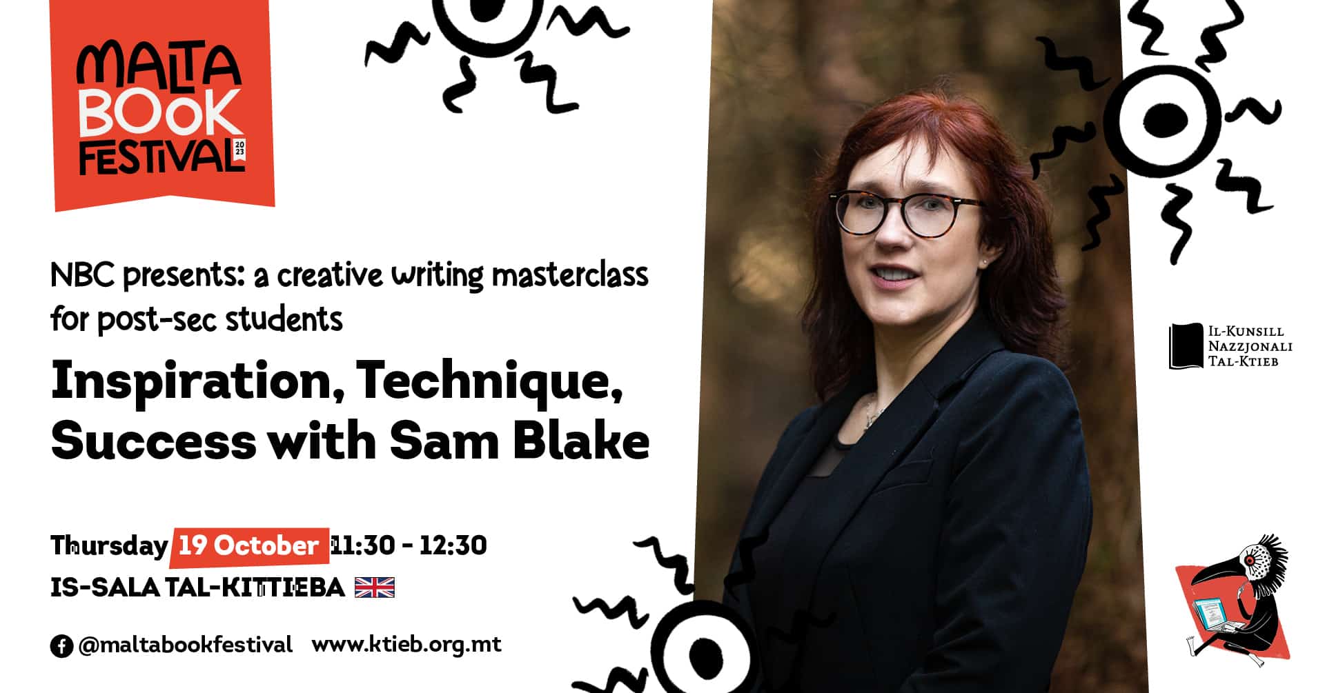 Masterclass minn Sam Blake dwar il-kitba kreattiva għal studenti post-sekondarji – KNK – Is-Sala tal-Kittieba